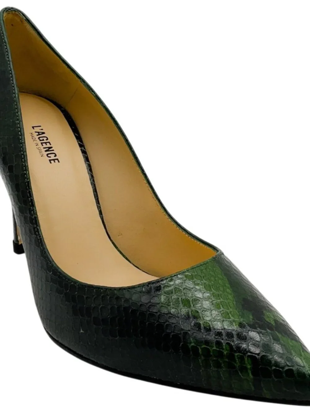 L'Agence Winter Moss Leather Snake Embossed Eloise Pumps